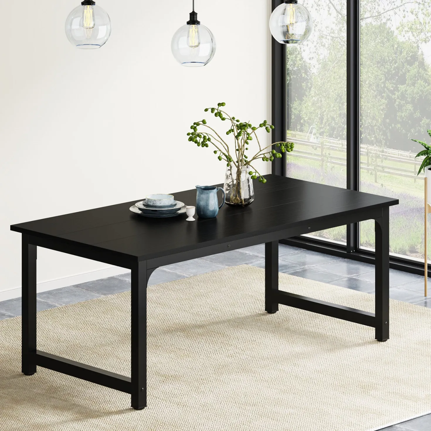 63" Rectangular Dining Table for 6–8 People, Industrial Wood Kitchen Table