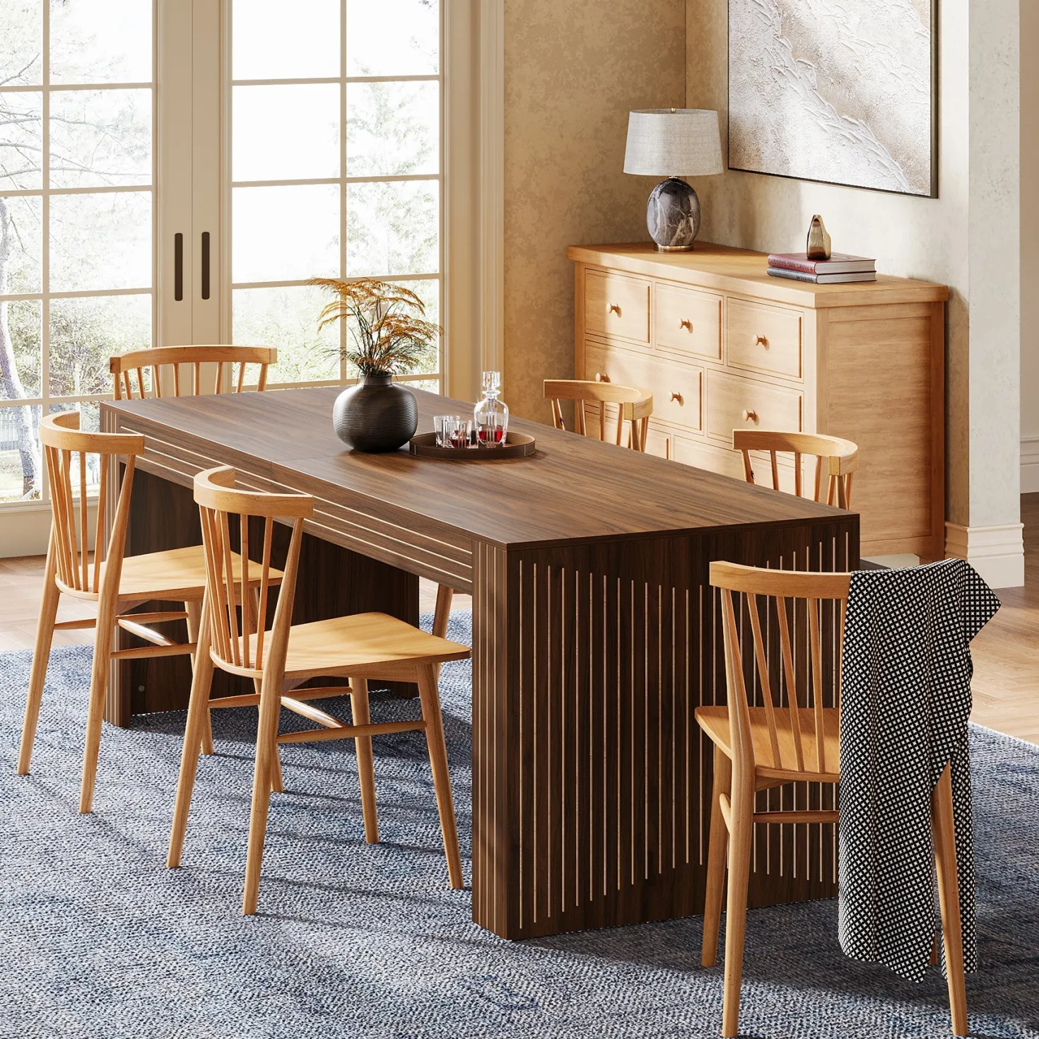 78.7" Rectangular Dining Table, Farmhouse Kitchen Dinner Table for 6-8