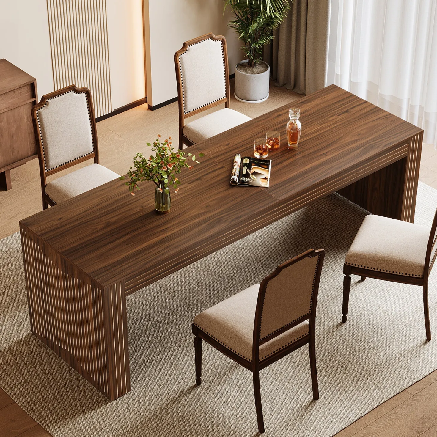 78.7" Rectangular Dining Table, Farmhouse Kitchen Dinner Table for 6-8