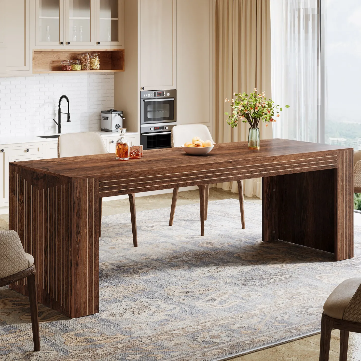 78.7" Rectangular Dining Table, Farmhouse Kitchen Dinner Table for 6-8