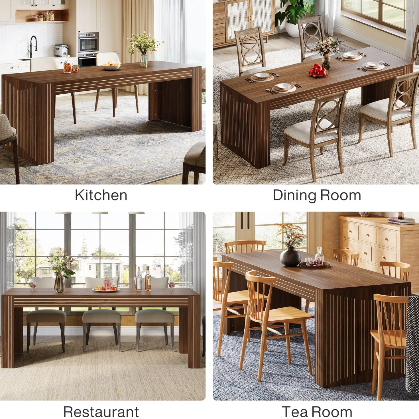 78.7" Rectangular Dining Table, Farmhouse Kitchen Dinner Table for 6-8