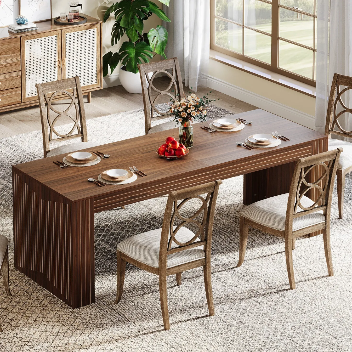 78.7" Rectangular Dining Table, Farmhouse Kitchen Dinner Table for 6-8