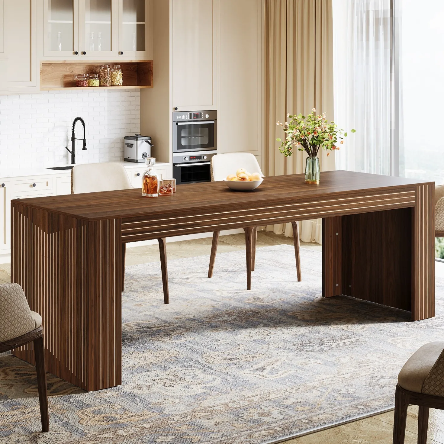 78.7" Rectangular Dining Table, Farmhouse Kitchen Dinner Table for 6-8
