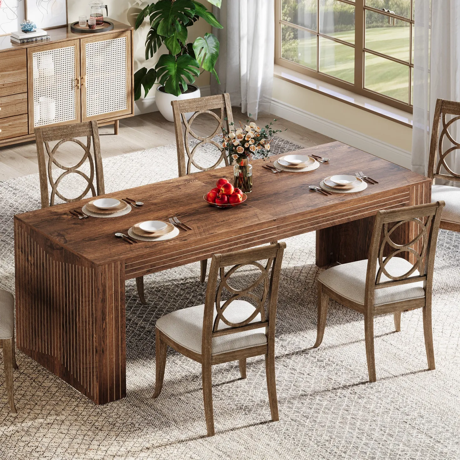 78.7" Rectangular Dining Table, Farmhouse Kitchen Dinner Table for 6-8