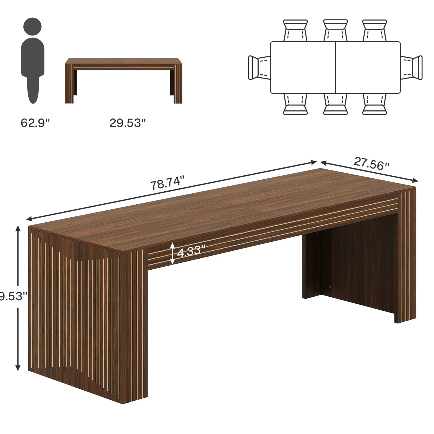 78.7" Rectangular Dining Table, Farmhouse Kitchen Dinner Table for 6-8