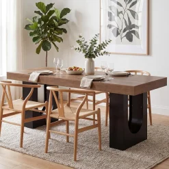 78.7" Rectangular Dining Table, Modern Farmhouse Kitchen Table with Sculptural Pedestal Base for 6-8 People