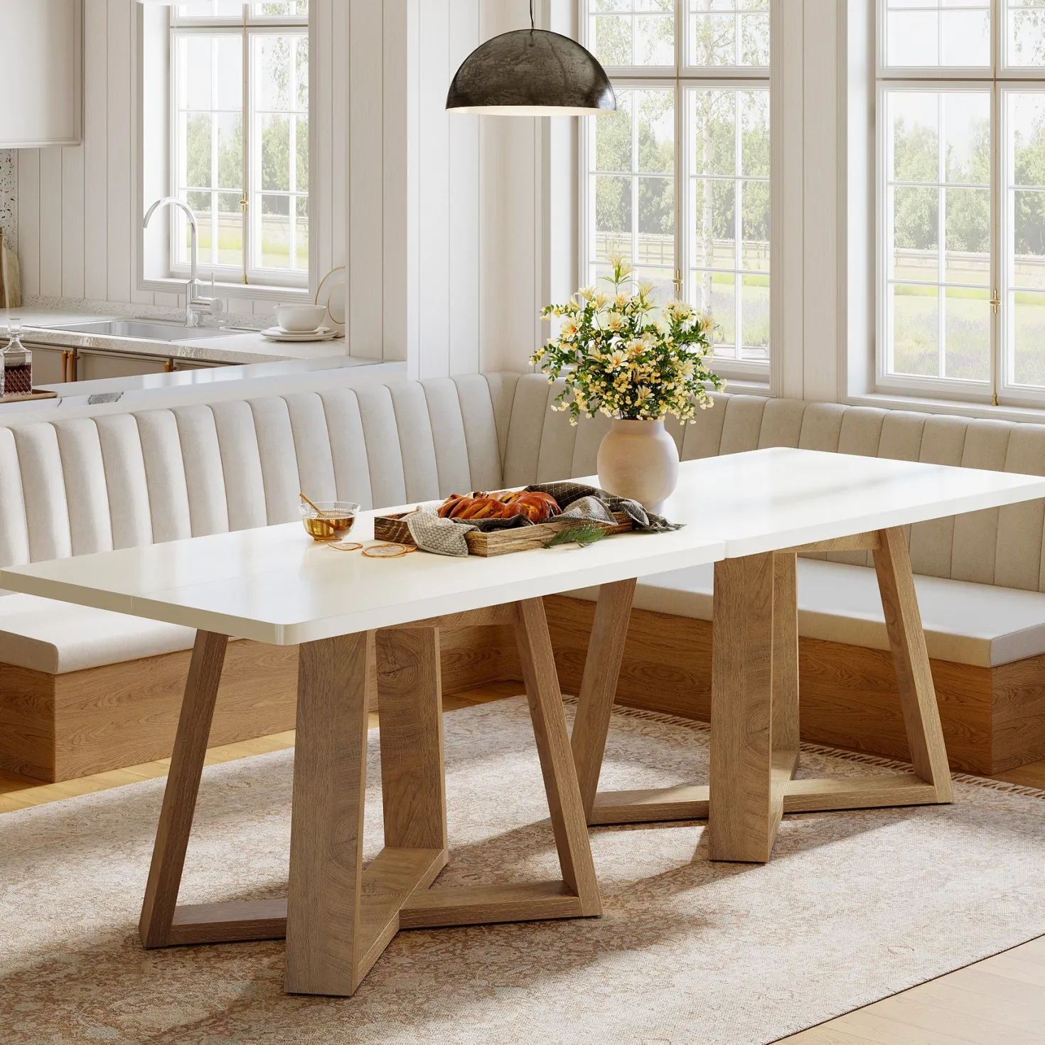 47" Rectangular Dining Table, Modern Kitchen Dinner Table for 4 People