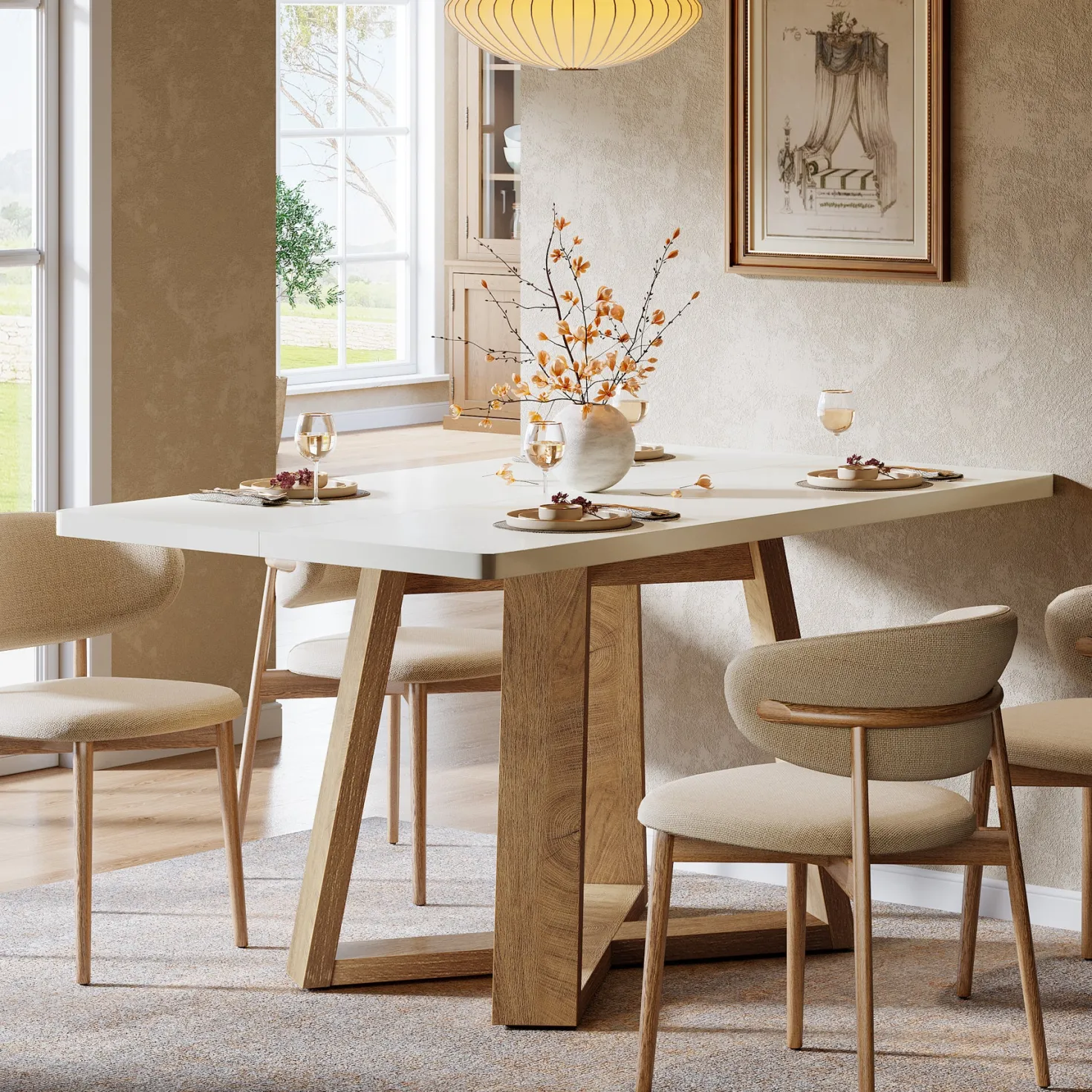 47" Rectangular Dining Table, Modern Kitchen Dinner Table for 4 People