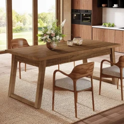 55" Rectangular Dining Table with Drawer & Solid Wood Legs for 4-6