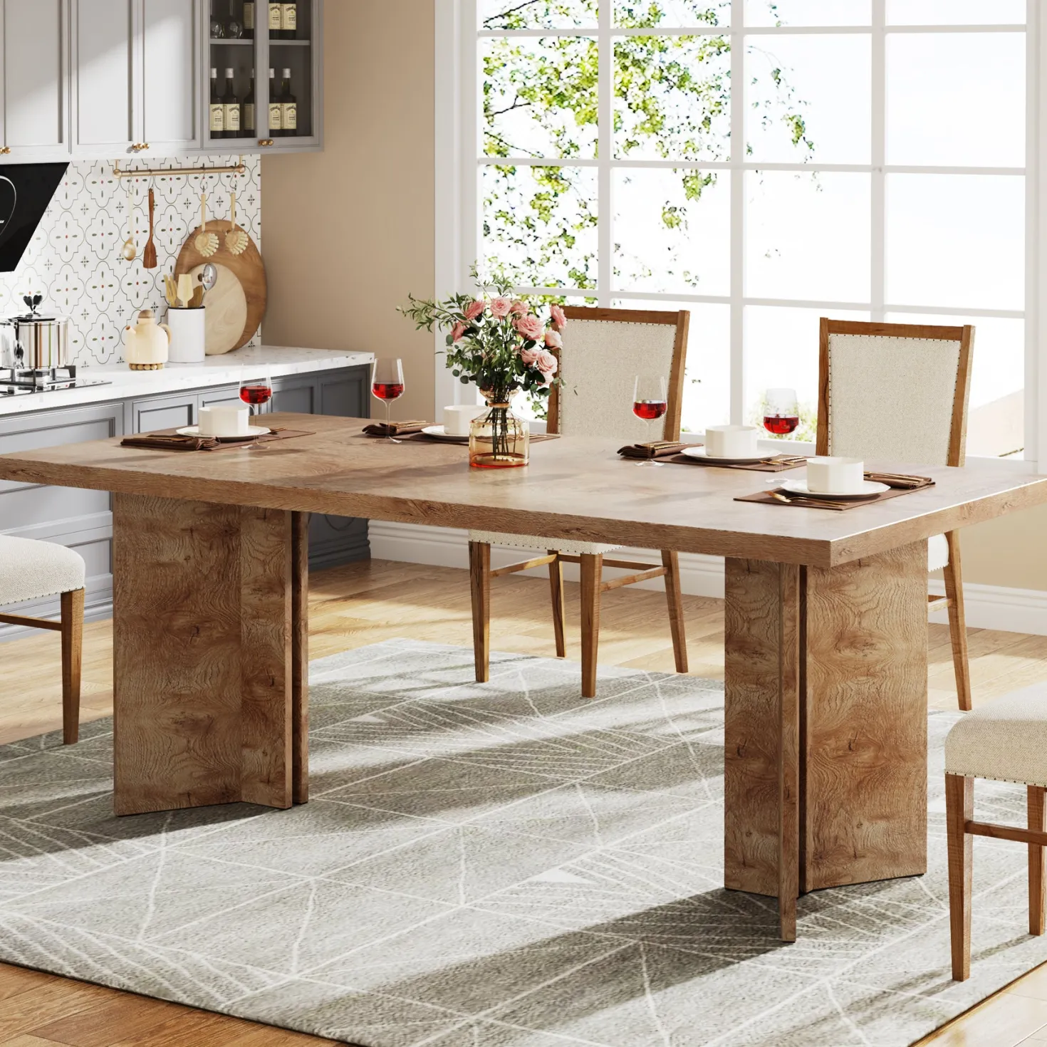 63" Rectangular Dining Table, Farmhouse Kitchen Dinner Table for 4-6 People