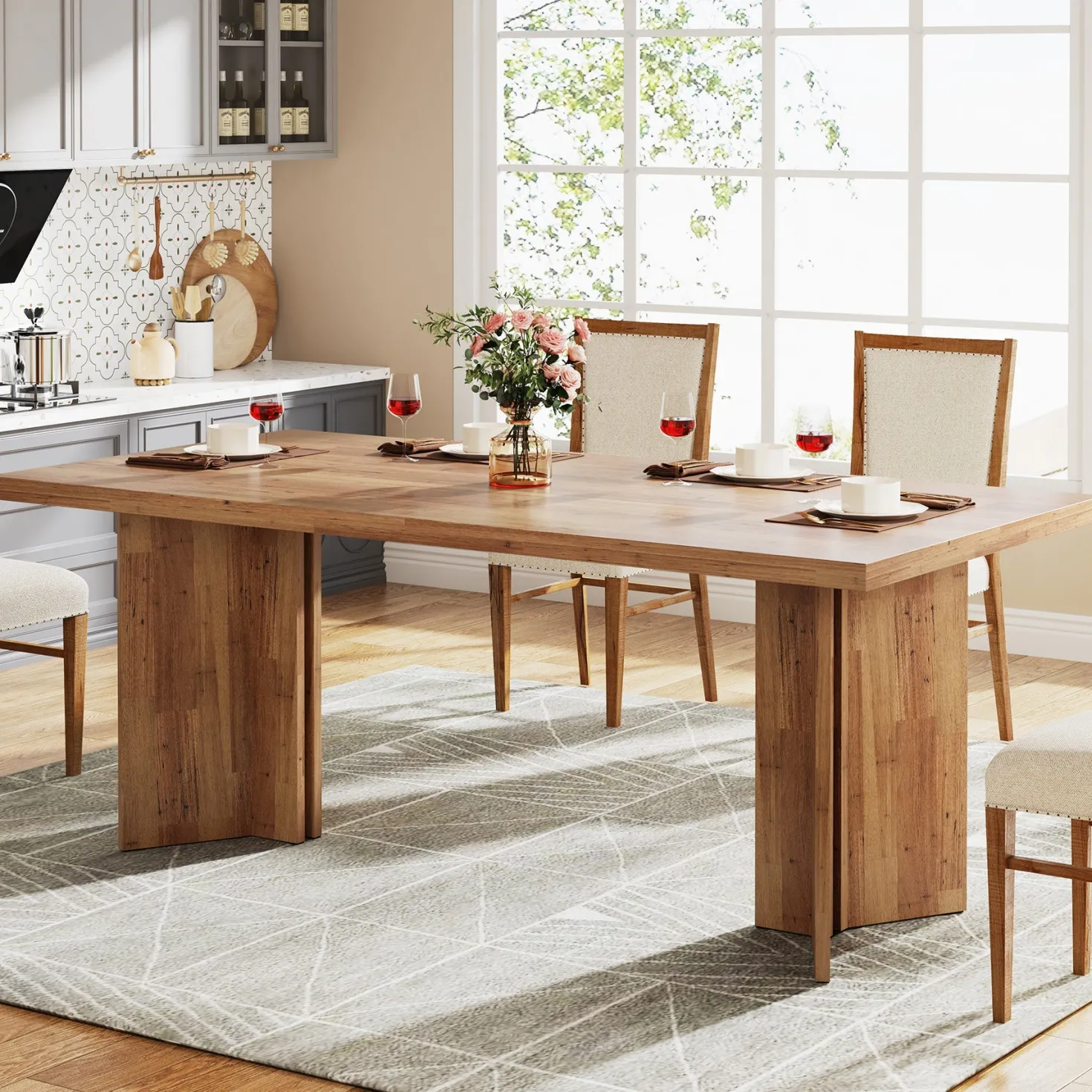 63" Rectangular Dining Table, Farmhouse Kitchen Dinner Table for 4-6 People