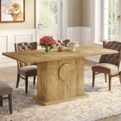 55" Rectangular Dining Table, Farmhouse Wood Kitchen Table for 4 to 6 People