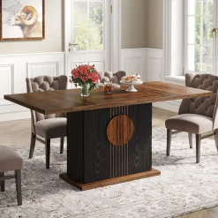 55" Rectangular Dining Table, Farmhouse Wood Kitchen Table for 4 to 6 People