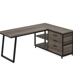 53" Reversible L-Shaped Computer Desk With 3 Drawers & Shelves