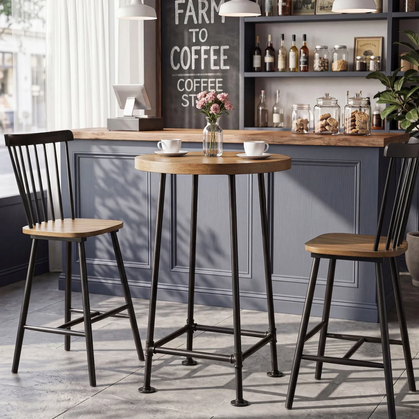 39.4" Round Bar Table, High Top Pub Table Drink Cocktail Furniture(Only Table)
