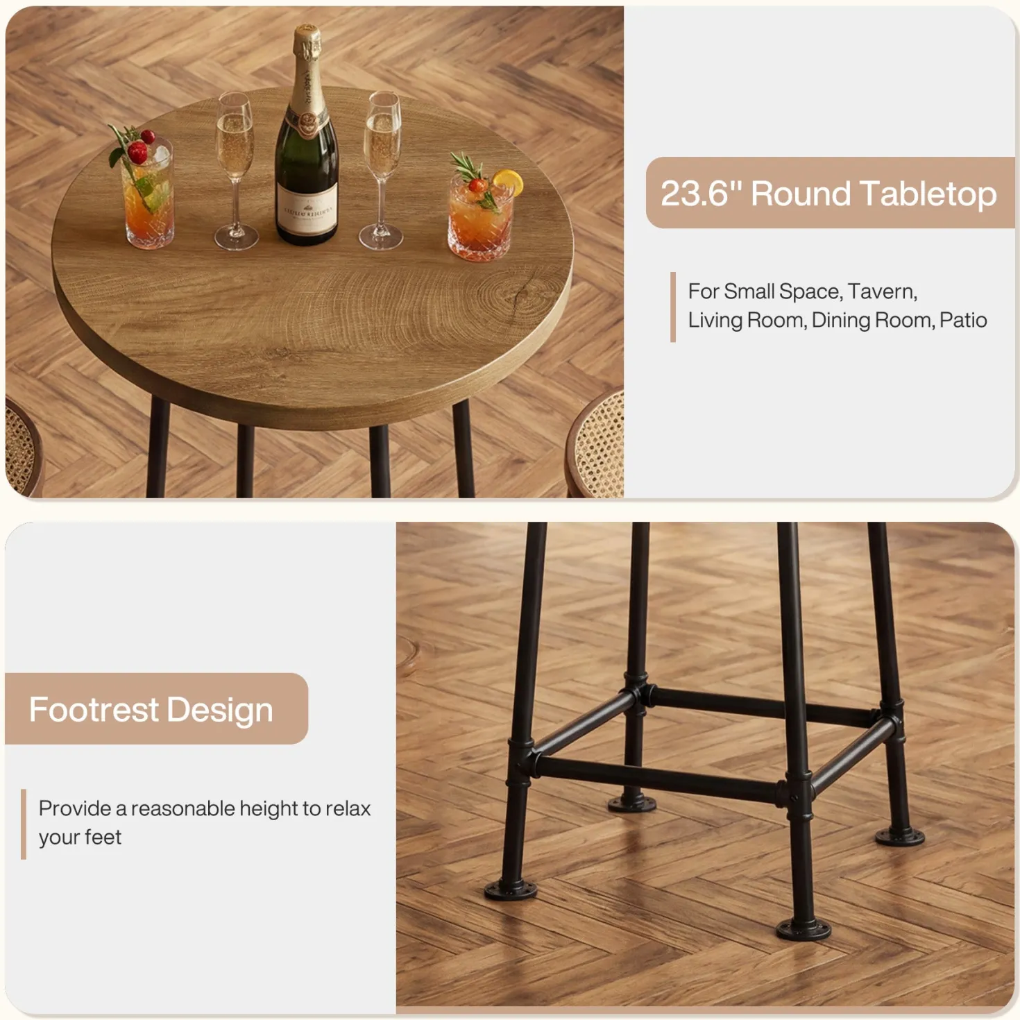 39.4" Round Bar Table, High Top Pub Table Drink Cocktail Furniture(Only Table)