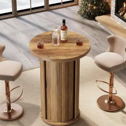 35.4" Round Bar Table, High Top Pub Table with 3-Tier Hidden Storage Shelves