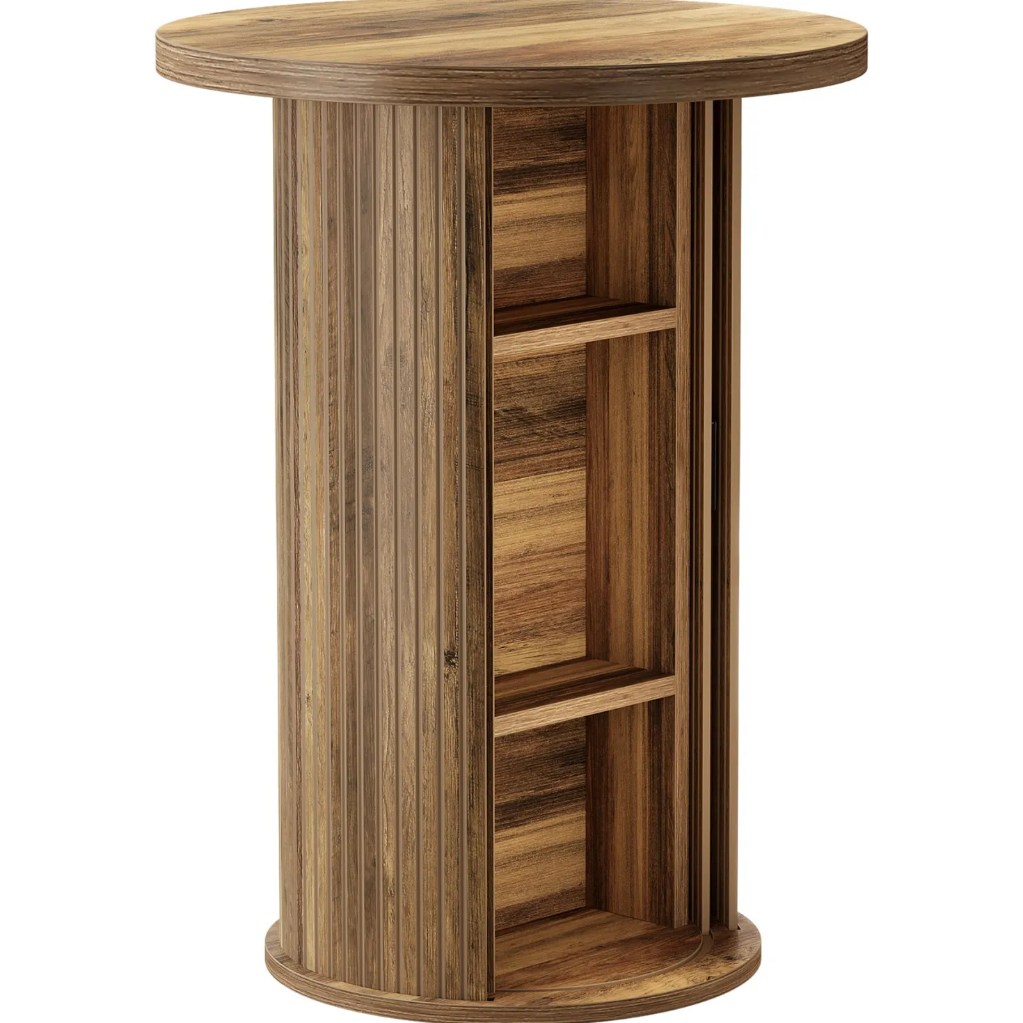 35.4" Round Bar Table, High Top Pub Table with 3-Tier Hidden Storage Shelves