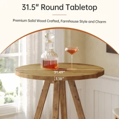 31.5" Round Bar Table, Solid Wood Pub Bistro Table