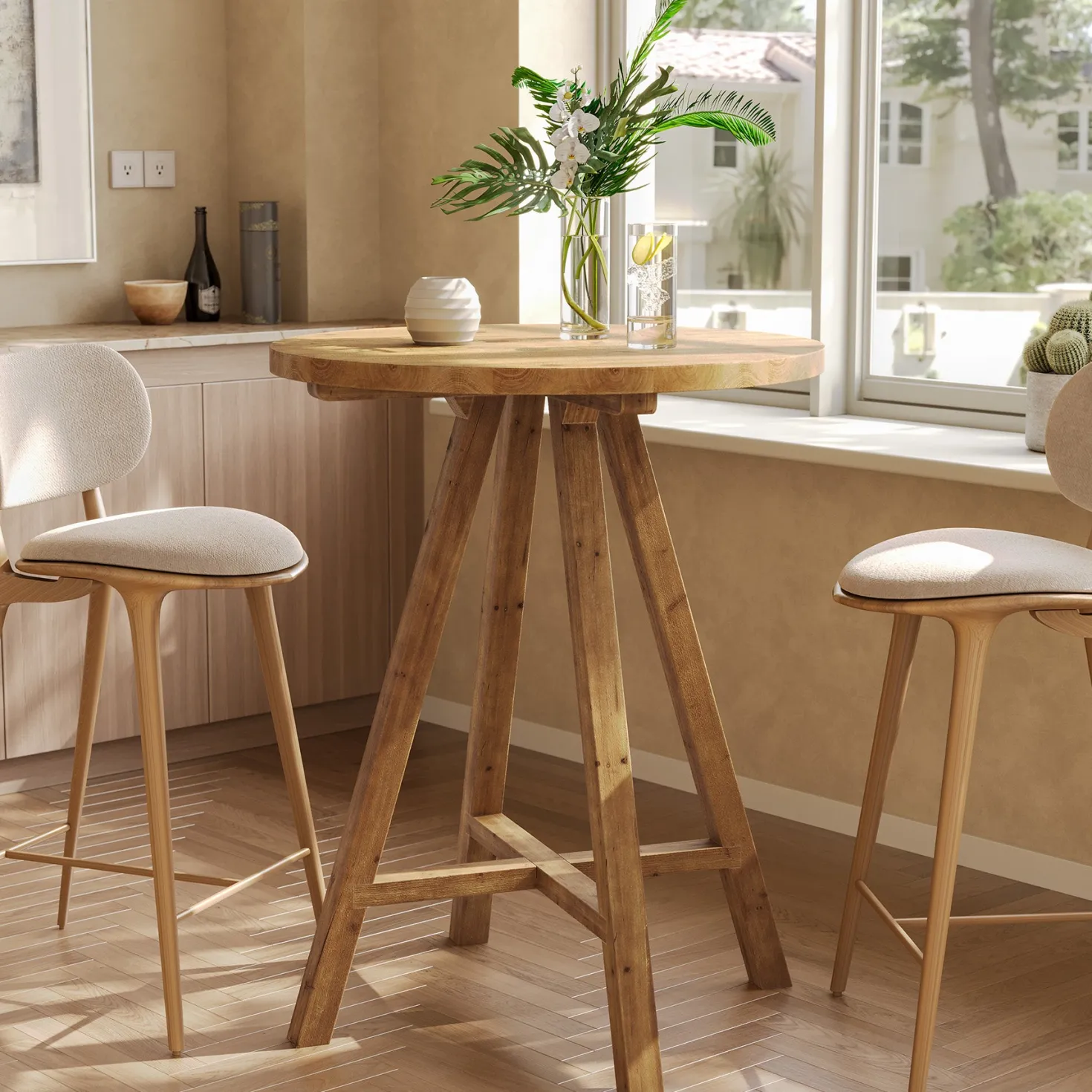 31.5" Round Bar Table, Solid Wood Pub Bistro Table