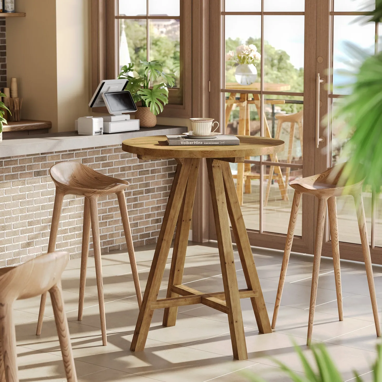 31.5" Round Bar Table, Solid Wood Pub Bistro Table