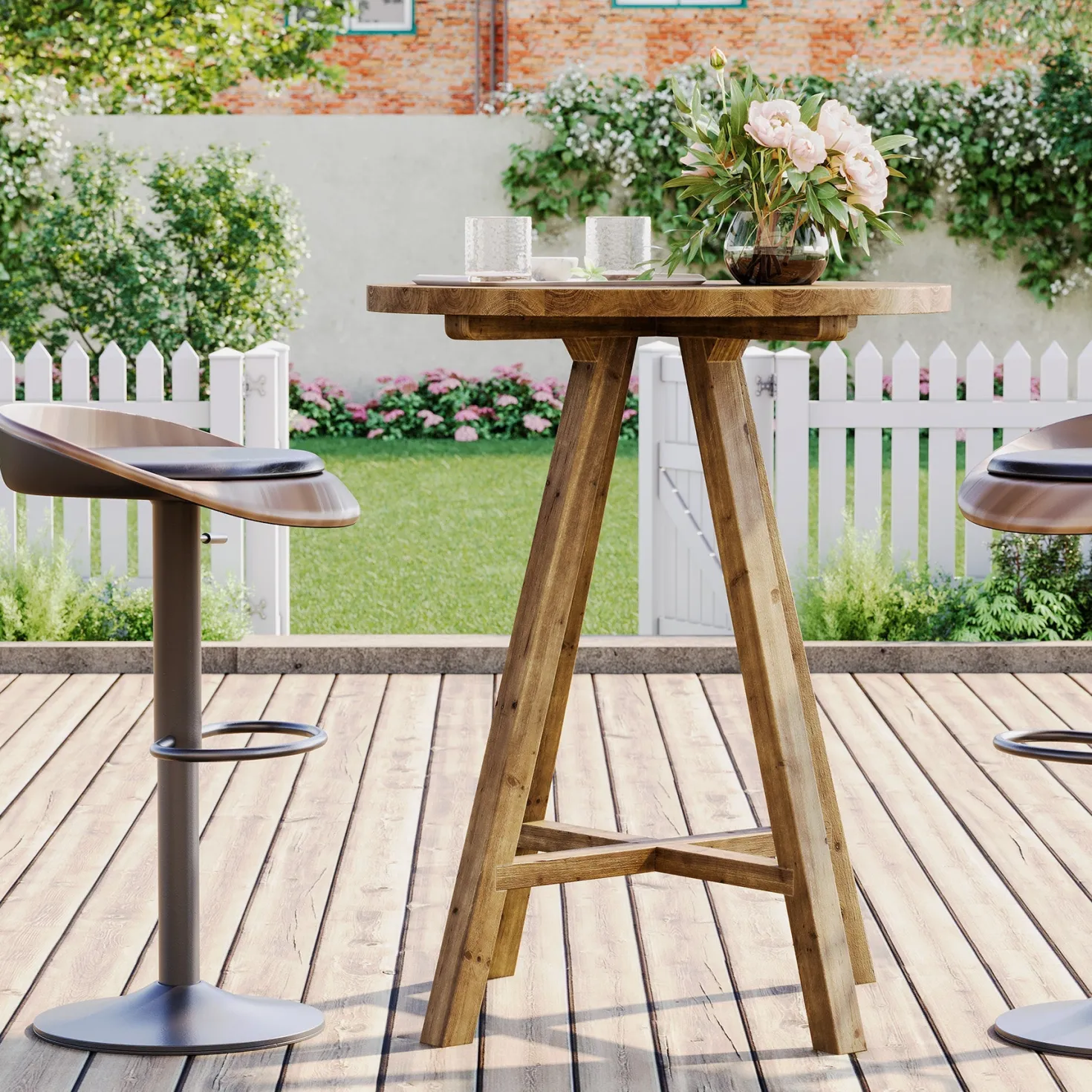 31.5" Round Bar Table, Solid Wood Pub Bistro Table