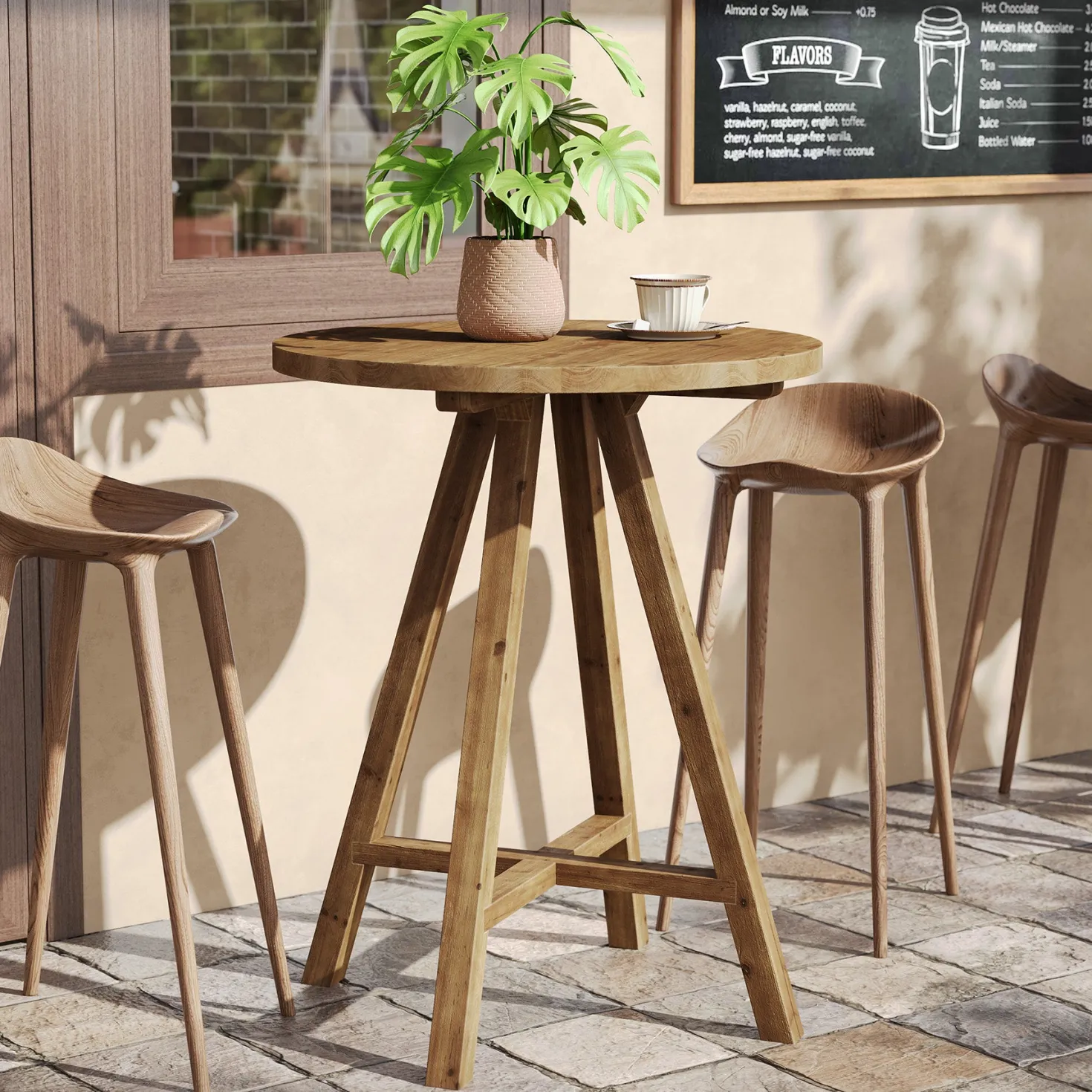 31.5" Round Bar Table, Solid Wood Pub Bistro Table