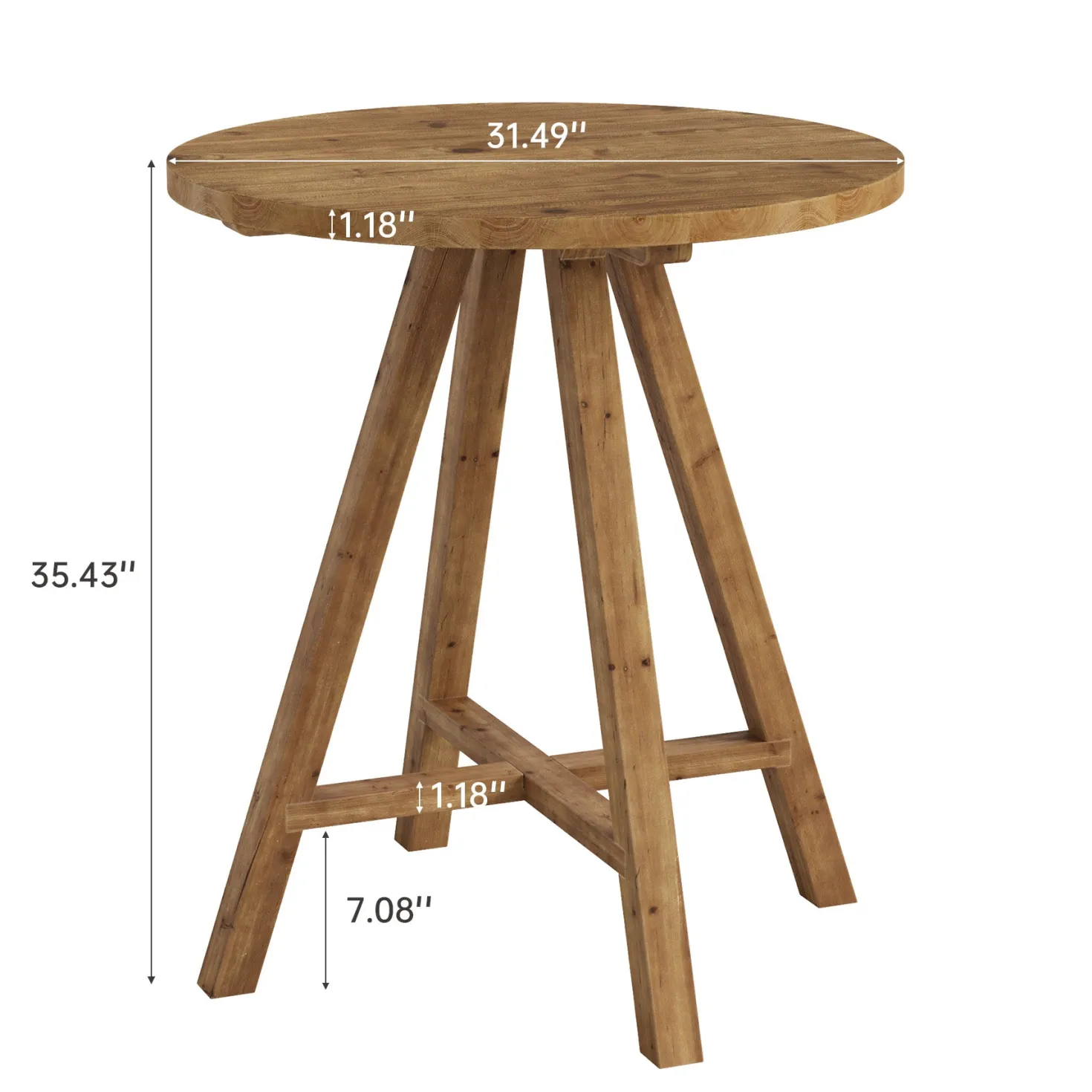 31.5" Round Bar Table, Solid Wood Pub Bistro Table