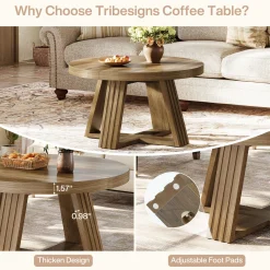 31.5" Round Coffee Table, Farmhouse Center Table with Solid Tabletop for Living Room