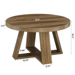 31.5" Round Coffee Table, Farmhouse Center Table with Solid Tabletop for Living Room