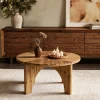 31.5" Round Coffee Table, Farmhouse Solid Wood Center Table with Curved Legs