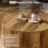 31.5" Round Coffee Table, Fluted Wooden Center Table with Sturdy Drum Base