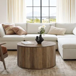 31.5" Round Coffee Table, Modern Center Table with Wooden Veneer Top
