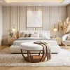 31.5" Round Coffee Table, Modern Footrest Ottoman Center Table with Solid Wood Frame