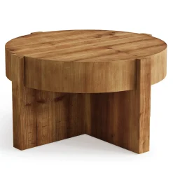 31.5" Round Coffee Table, Solid Wood Center Table with X-Shaped Legs