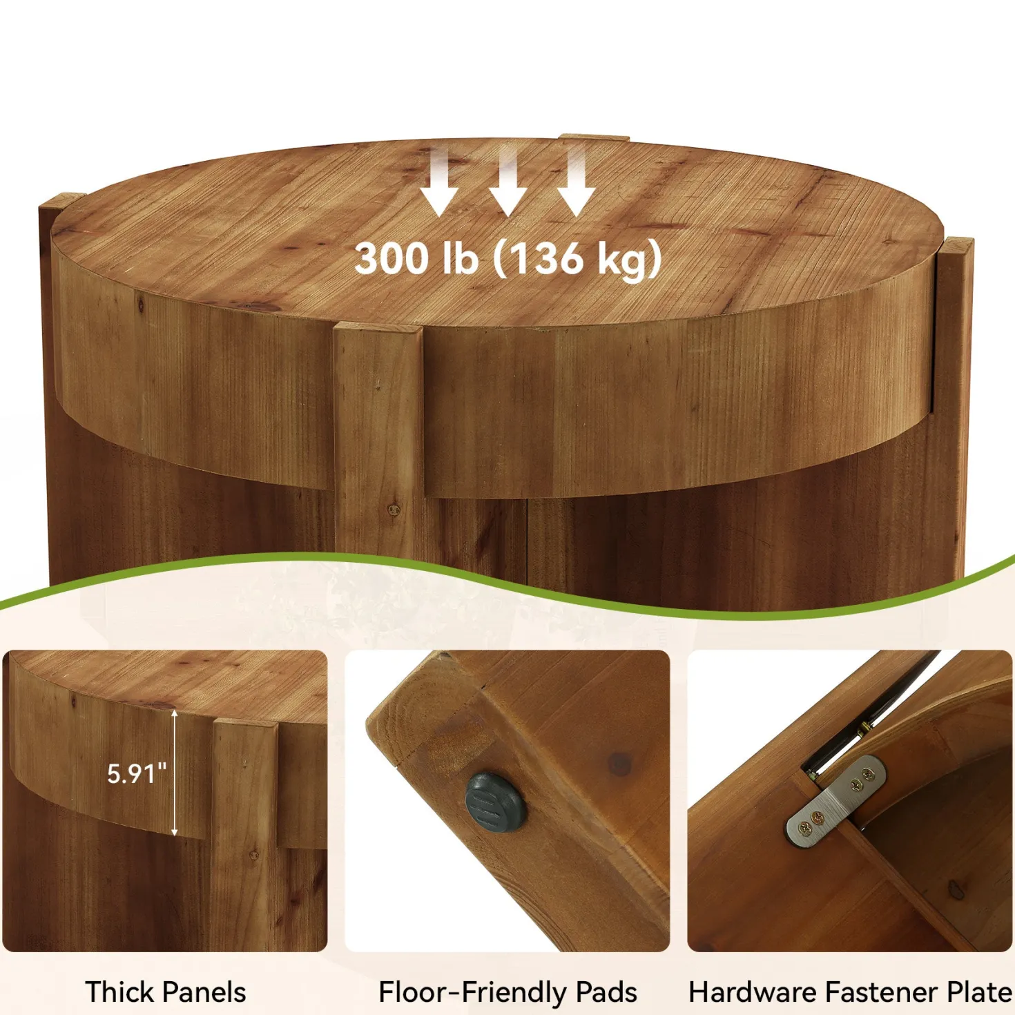31.5" Round Coffee Table, Solid Wood Center Table with X-Shaped Legs