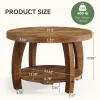 31.5" Round Coffee Table, 2-Tier Solid Wood Center Table with Mosaic Pattern