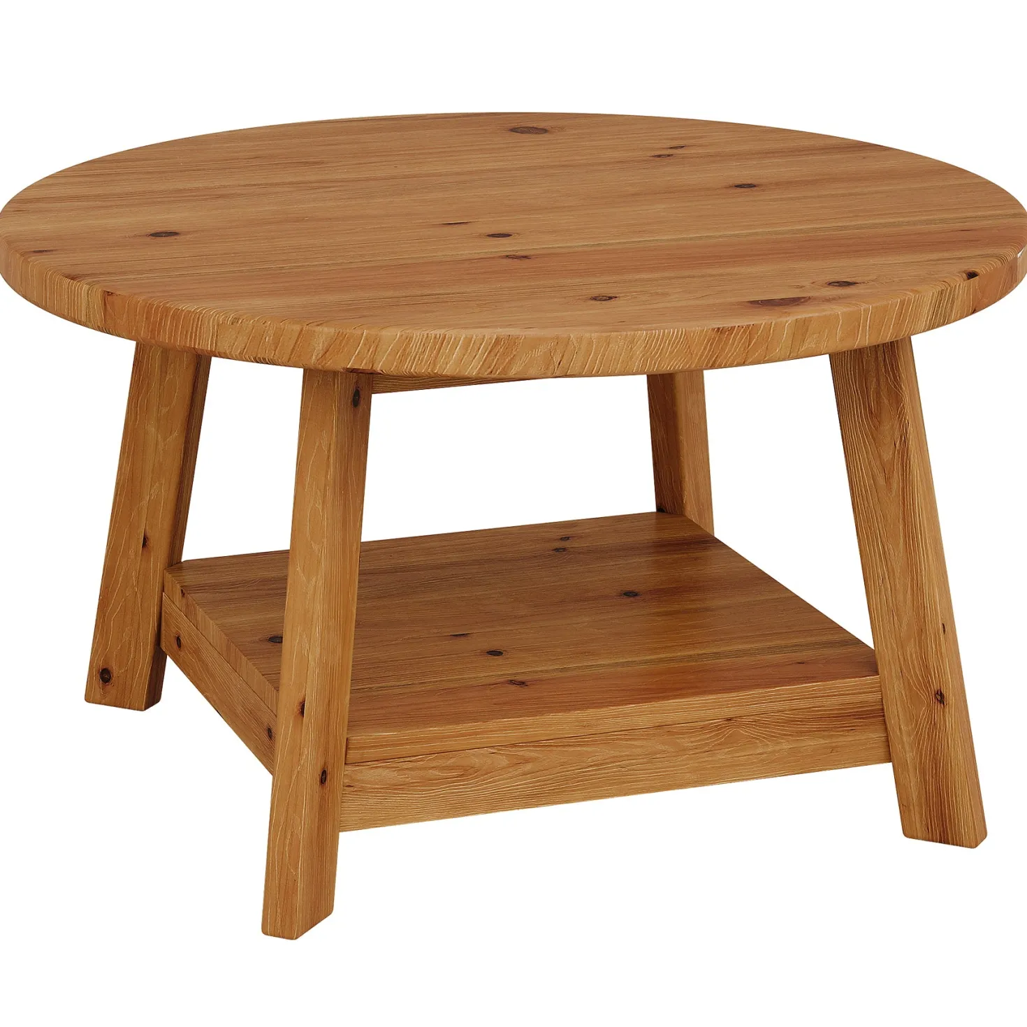 31.5" Round Coffee Table, 2-Tier Solid Wood Center Cocktail Accent Table