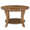 31.5" Round Coffee Table with Storage Shelf, Farmhouse Wooden Center Table for Living Room