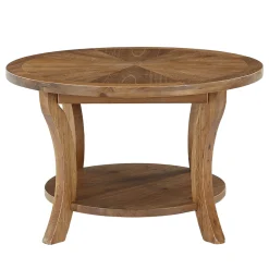 31.5" Round Coffee Table with Storage Shelf, Farmhouse Wooden Center Table for Living Room