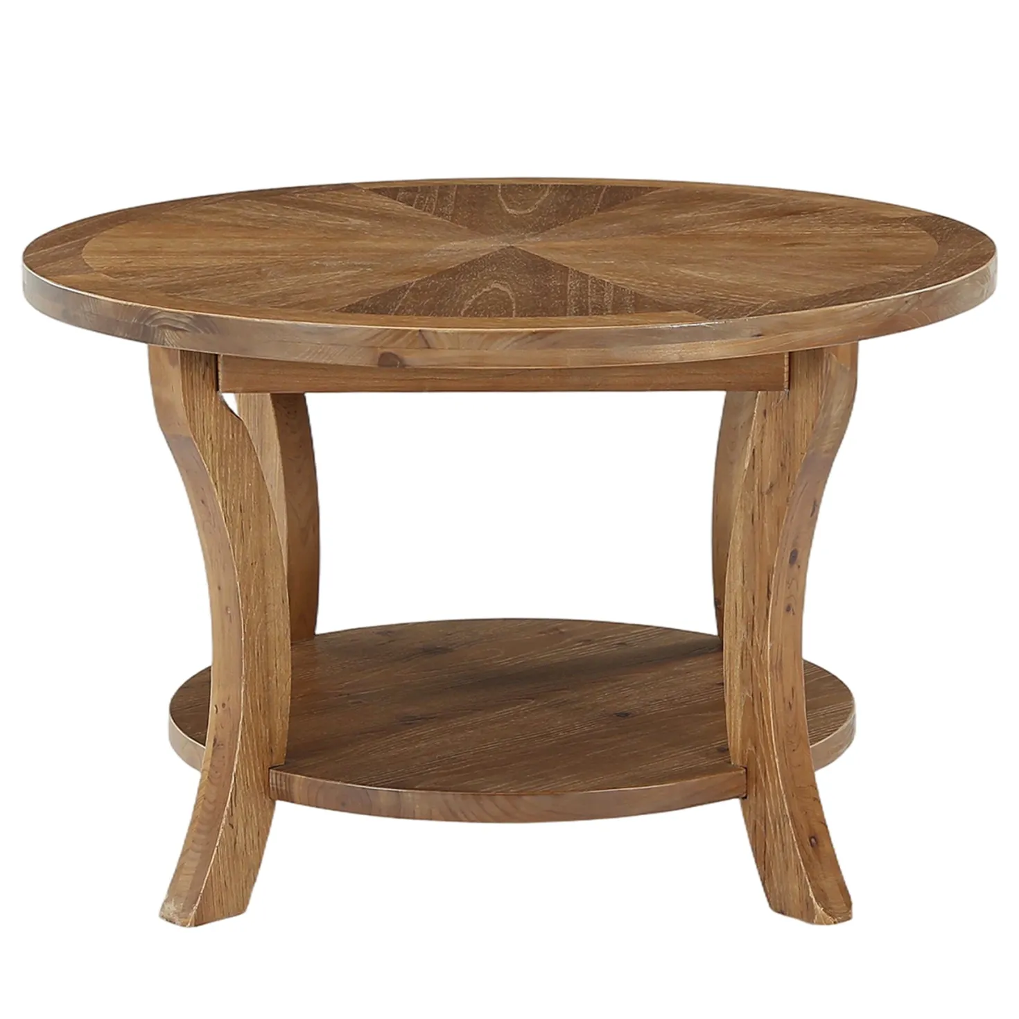 31.5" Round Coffee Table with Storage Shelf, Farmhouse Wooden Center Table for Living Room