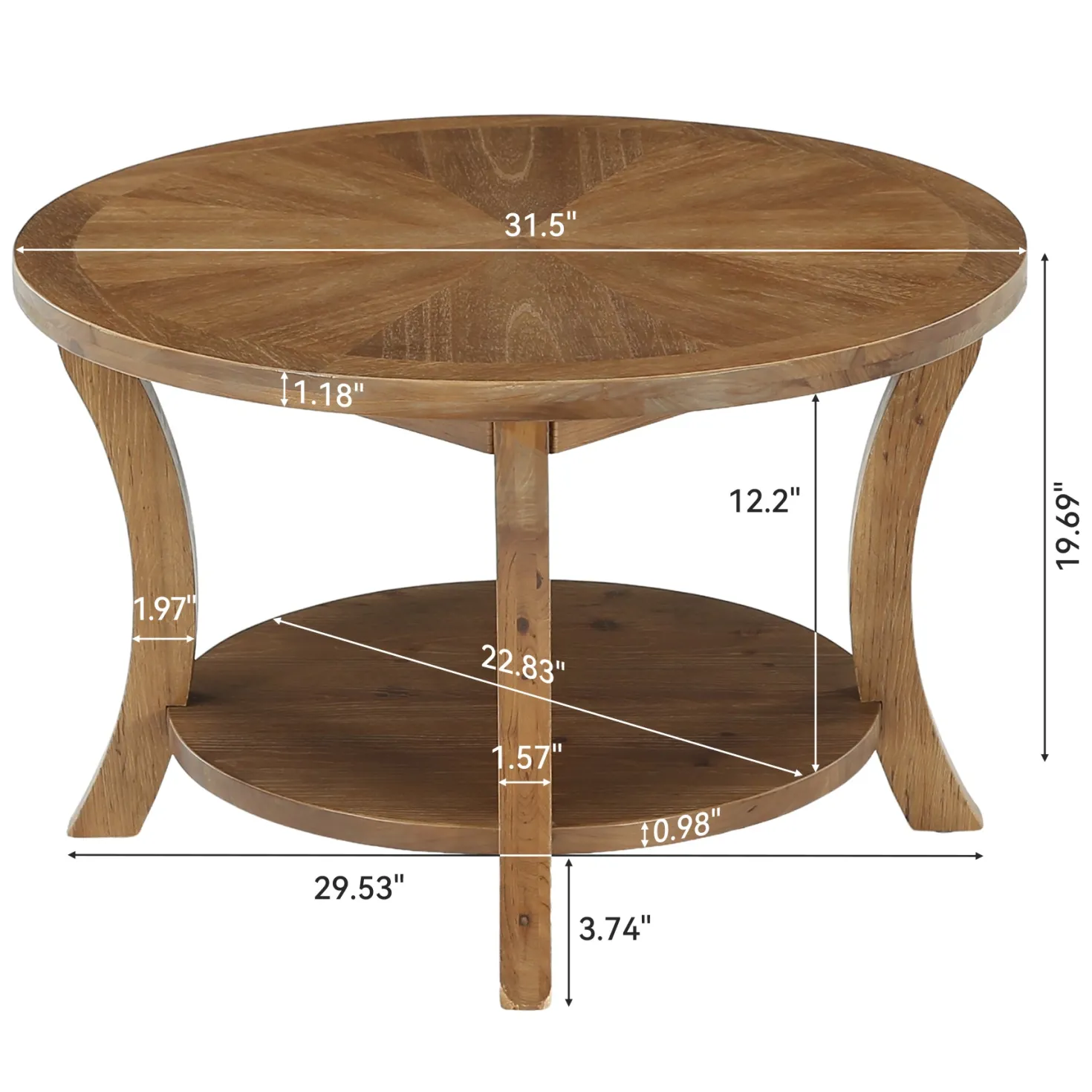 31.5" Round Coffee Table with Storage Shelf, Farmhouse Wooden Center Table for Living Room