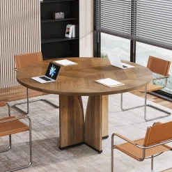 39" Round Conference Table for 4, Modern Meeting Table with Sturdy Base