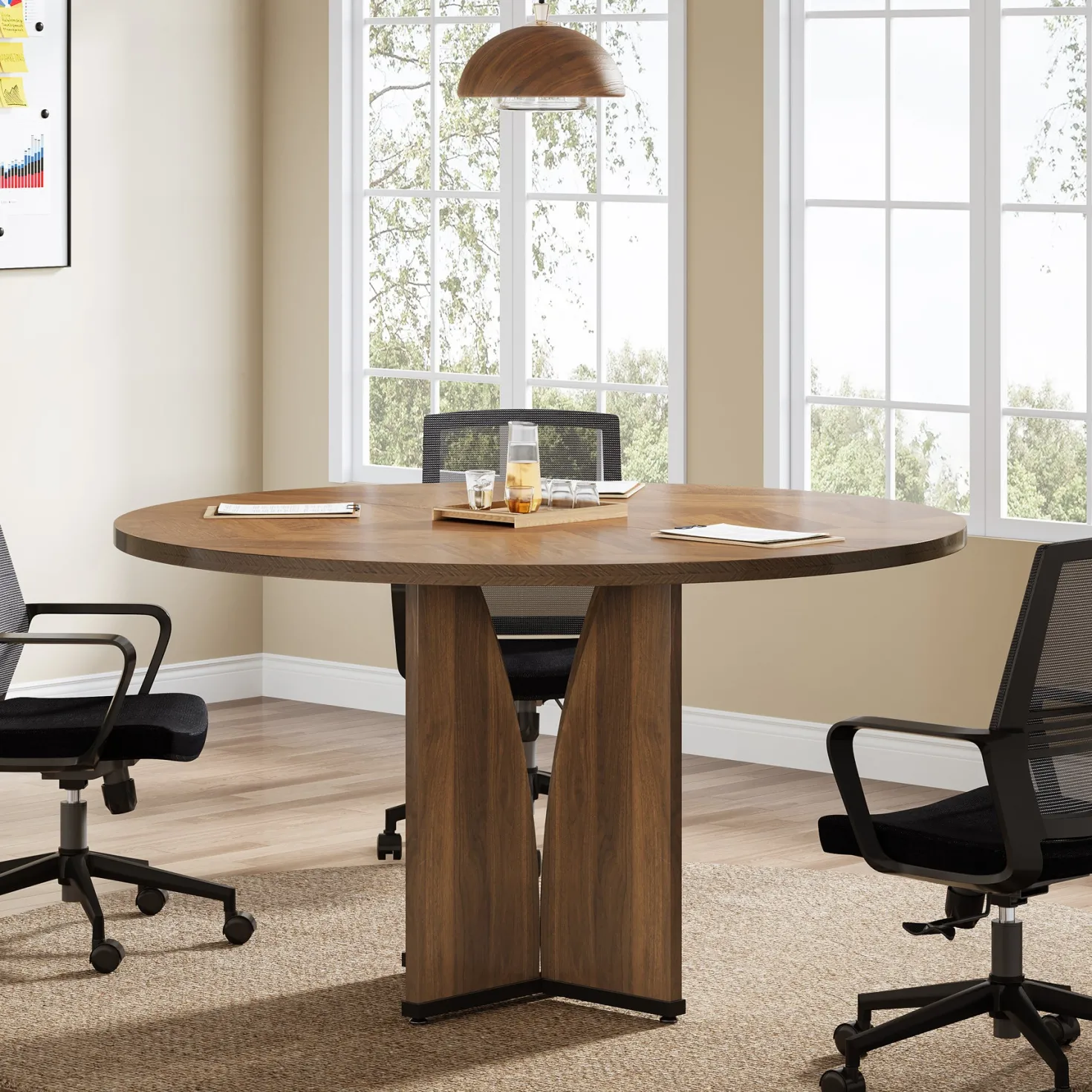 39" Round Conference Table for 4, Modern Meeting Table with Sturdy Base
