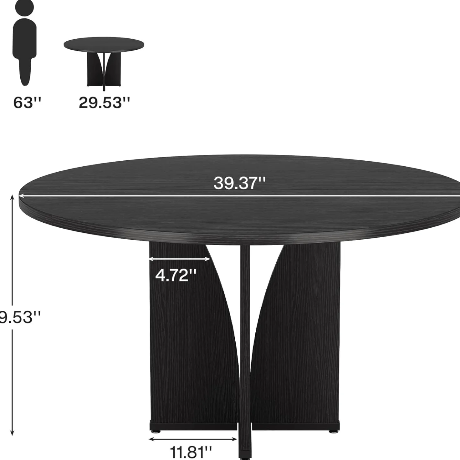 39" Round Conference Table for 4, Multi-Purpose Office Table for Meetings