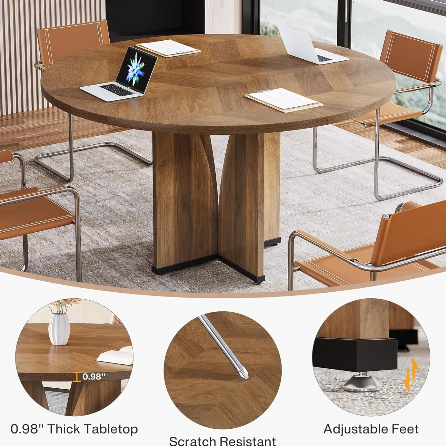 39" Round Conference Table for 4, Multi-Purpose Office Table for Meetings