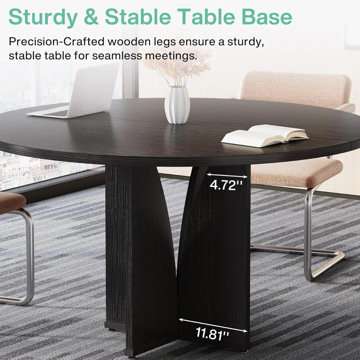 39" Round Conference Table for 4, Multi-Purpose Office Table for Meetings