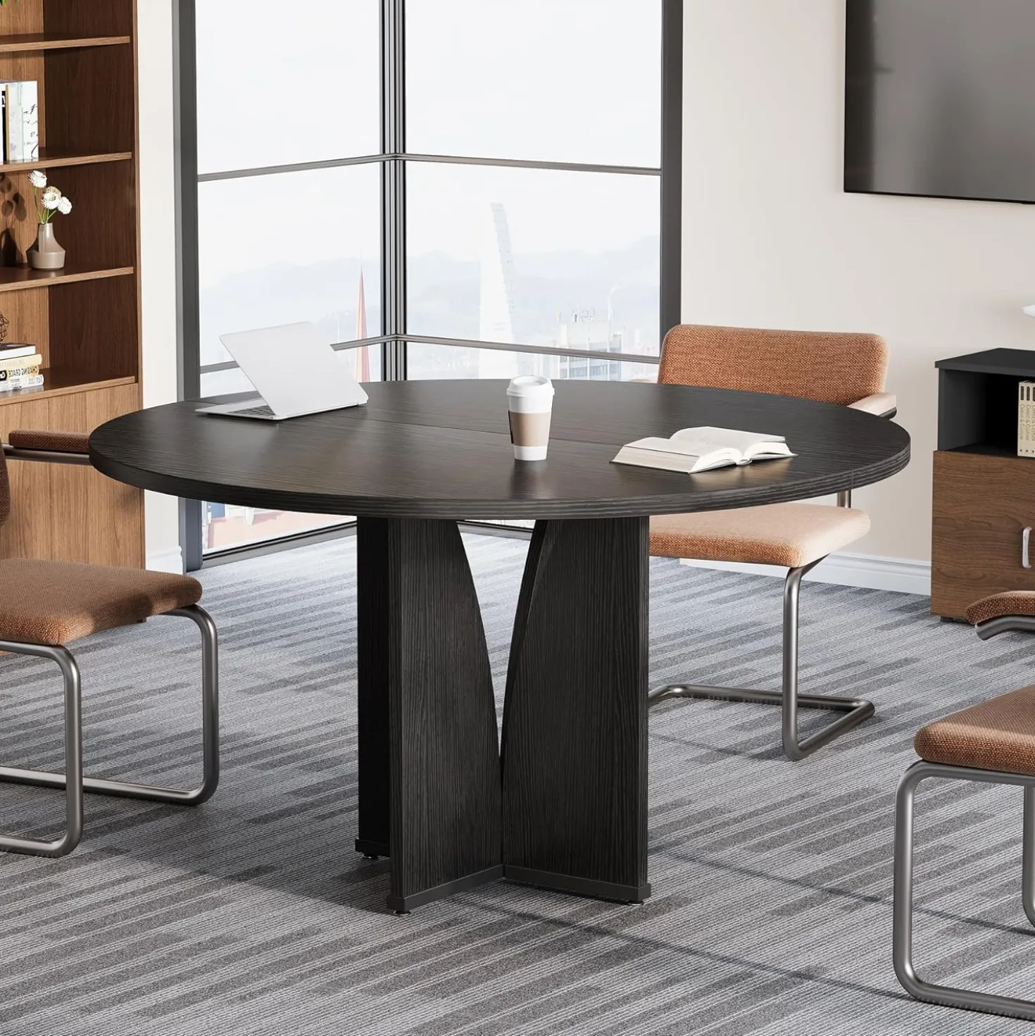 39" Round Conference Table for 4, Multi-Purpose Office Table for Meetings
