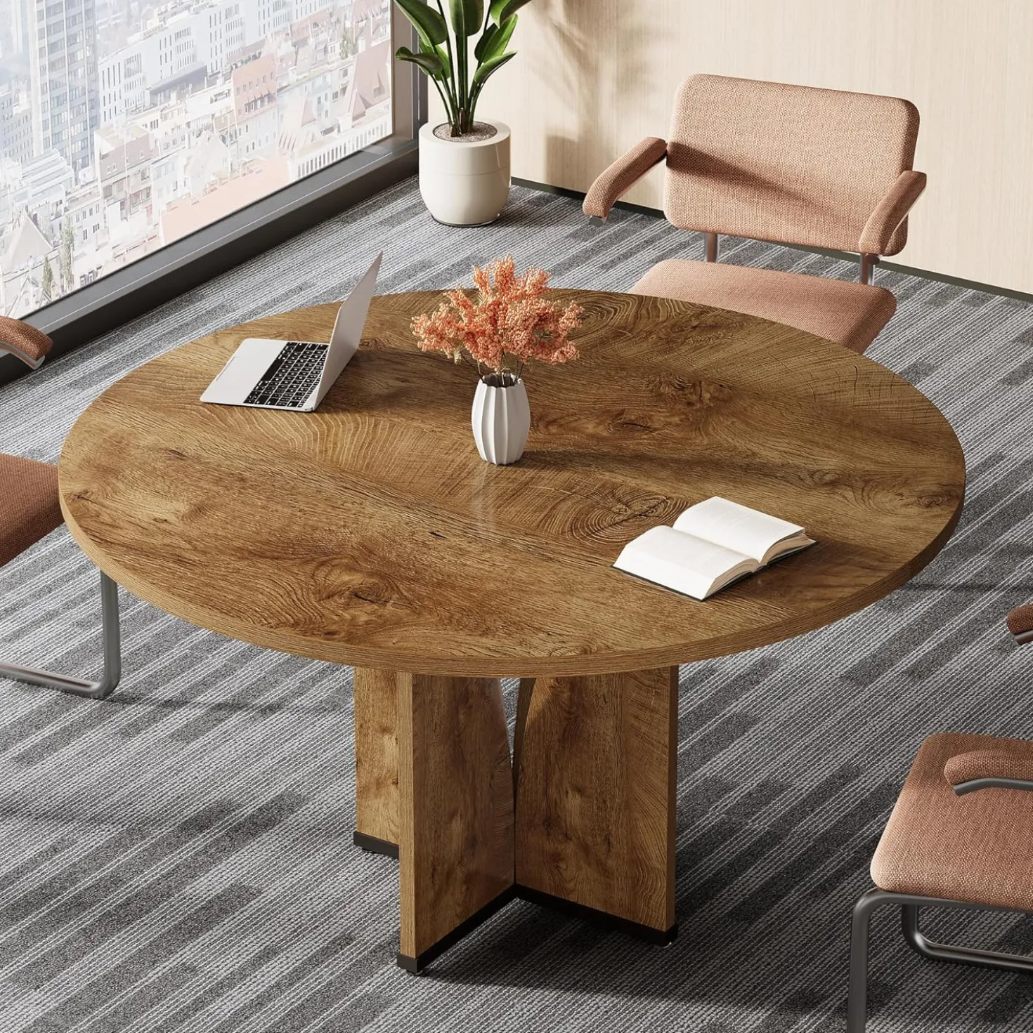 39" Round Conference Table for 4, Multi-Purpose Office Table for Meetings