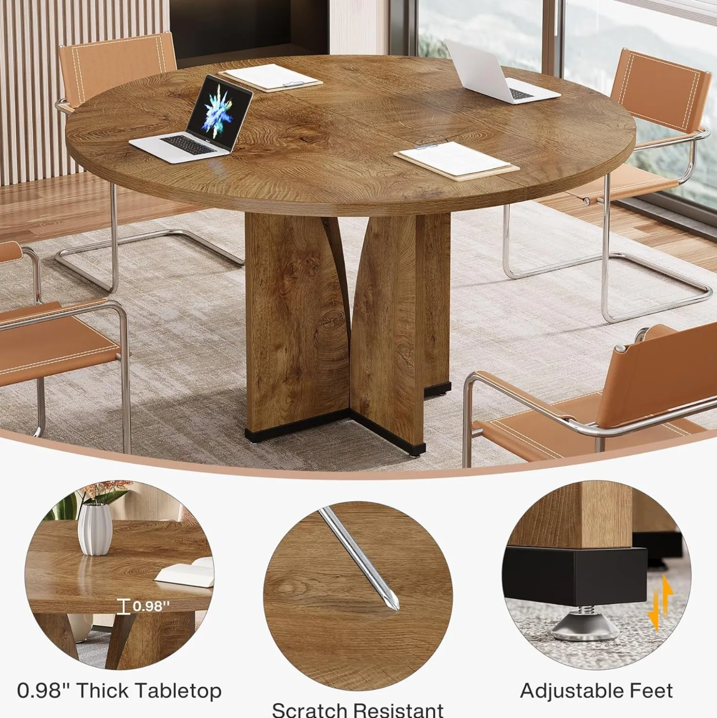 39" Round Conference Table for 4, Multi-Purpose Office Table for Meetings